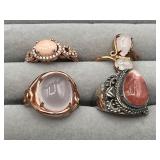 925 silver pink stone rings