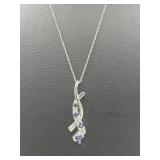 10K gold diamond & blue stone necklace and pendant