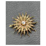 10k gold and seed pearl brooch pen pendant