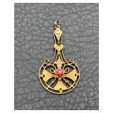 Antique 10k gold, ruby & pearl Lavalier pendant