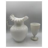 Fenton ruffled milkglass pitcher & more