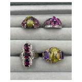925 Silver purple and green stone rings