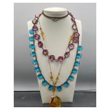 3 antique glass stone necklaces