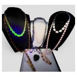 Vintage uranium glass bead necklace and more