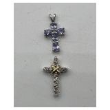 10K gold diamond & purple stone cross pendants