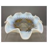 Vintage opalescent beaded fan ruffled bowl