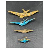 Antique enamel and rhinestone bird pins