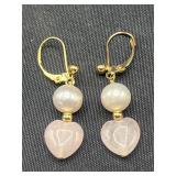 14k gold, pearl & rose quartz earrings