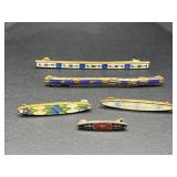 Antique guillochï¿½ enamel bar Pin brooches