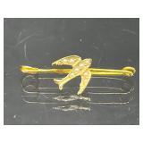 Antique 14k gold seed pearl bird pin