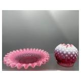 Vintage cranberry opalescent Fenton rose vase