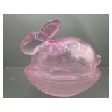 Vintage pink rabbit on nest candy dish
