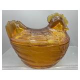 Vintage amber glass hen on nest