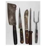 Vintage meat cleaver knives carving utensils