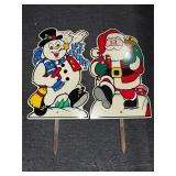 Vintage yard impact plastic Santa & snowman