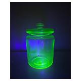 Uranium glass green depression jar