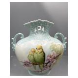 Antique hand painted bird vase