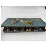 Vintage akro agates tin marble box with marbles