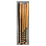 Vintage wooden baseball and wiffle bats