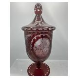 Egermann ruby red Czech art glass jar