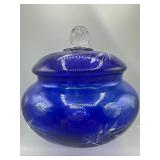Vintage Bohemian Crystal blue cobalt candy dish