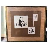 Pandas at play Chinese Ink framed art