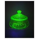 Uranium glass block optic depression candy dish