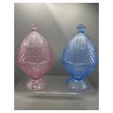 Vintage Gorham pink & blue hobnail candy dish