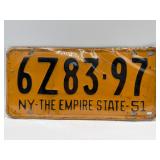 1951 New York Empire State license plate