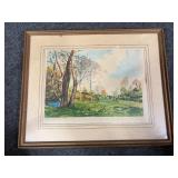 Signed landscape etching