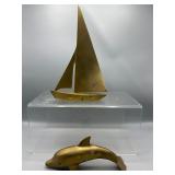 Brass sailboat & dolphin