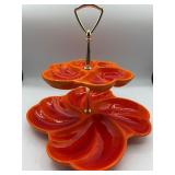 Vintage Haeger orange tiered relish tray