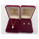 18 K gold over sterling CZ necklace & earrings