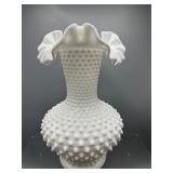 Fenton white hobnail ruffled vase