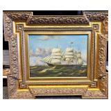 Signed Sanders ship oil painting on canvas