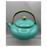 Teal tea kettle brass handle