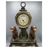 Victorian style table clock with dogs resin