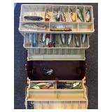 Vintage Heddon fishing lures and tacklebox