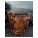 Marble top wooden drum side table
