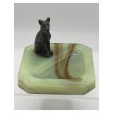 Art Deco slag glass dog ashtray