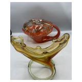 Hand blown art glass bowl & vase