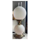 Vintage hobnail milk glass parlor lamp
