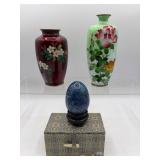 Cloisonnï¿½ vases and egg