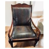 Embossed crocodile style leather and Wood armchair