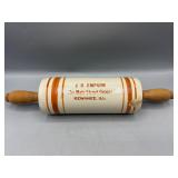 Advertising stoneware rolling pin Main St Grocer