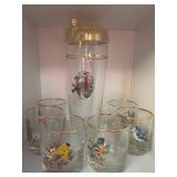 Vintage bird cocktail shaker and glasses