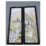 Vintage hand painted framed tiles