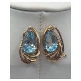14K gold and blue stone earrings