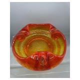 Vintage amberina crackle glass ashtray