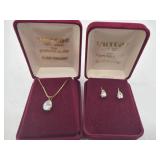 18 K gold over sterling CZ necklace & earrings